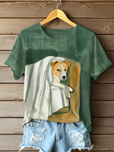 Frauen Hund Kunstdruck Casual T-Shirt